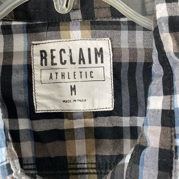 Reclaim‎ Shirt Mens Medium Black Brown Plaid Snap Up Pockets Western Long Sleeve - Picture 4 of 10
